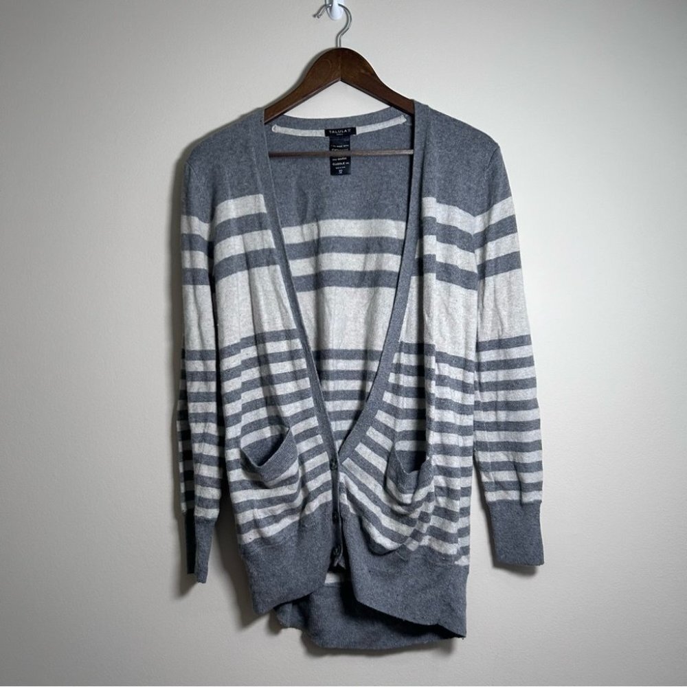 Aritzia Oversized Cardigan Soft Cashmere Grey White Striped Small